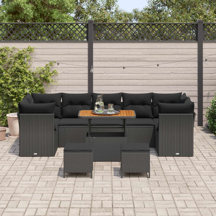 Havesofa Sæt 10 pcs Sort polyrattan