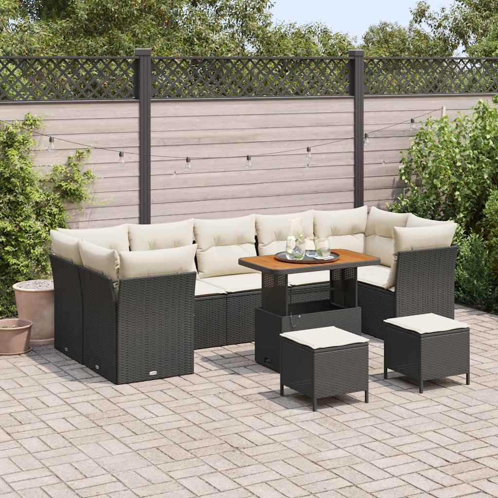Havesofa Sæt 10 pcs Sort polyrattan