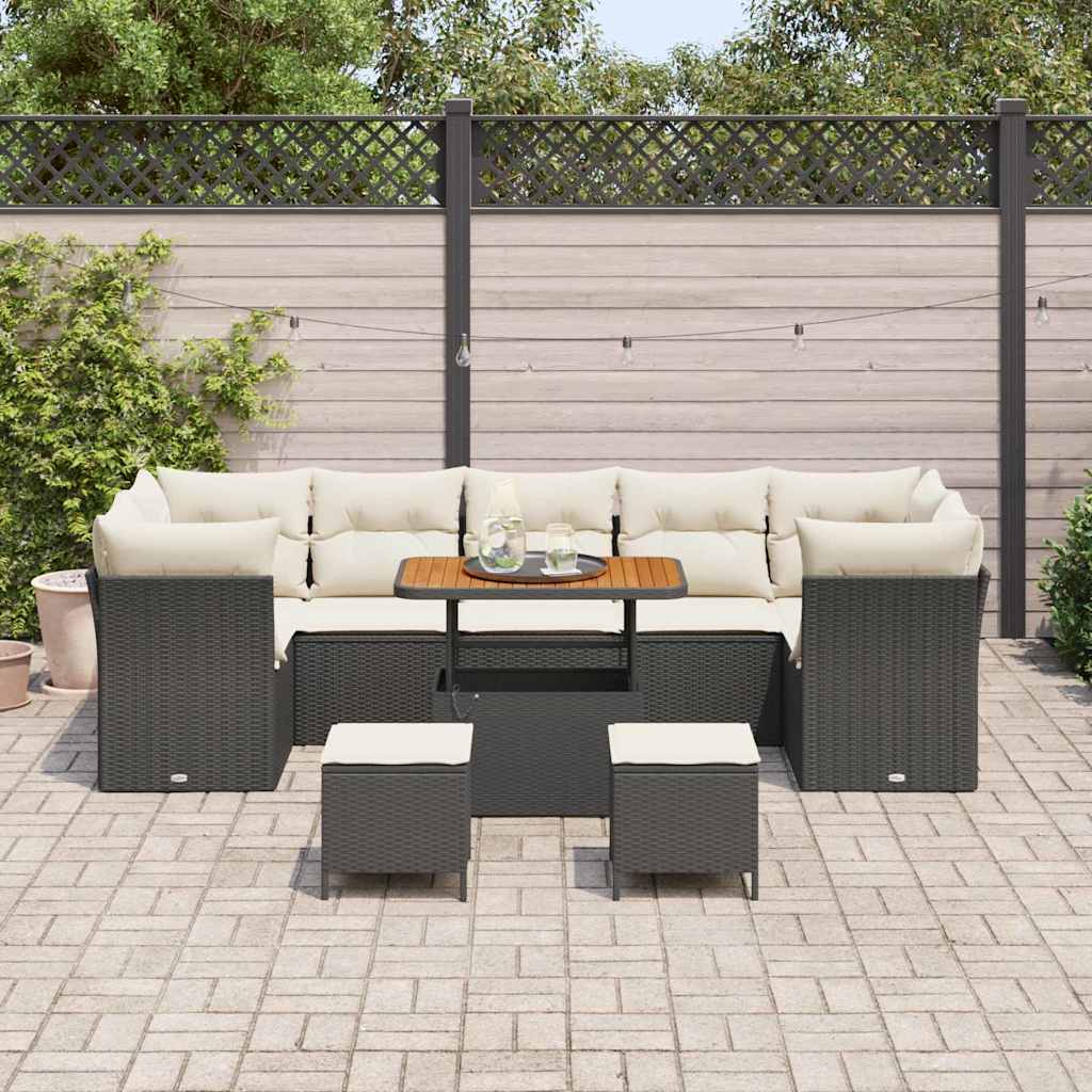 Havesofa Sæt 10 pcs Sort polyrattan
