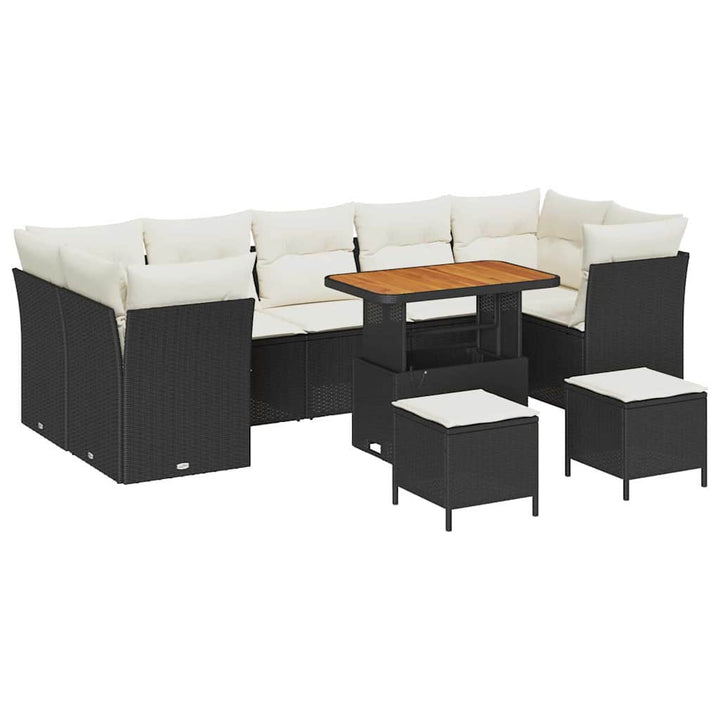 Havesofa Sæt 10 pcs Sort polyrattan