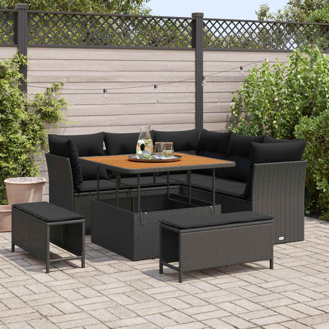 Havesofa Sæt 8 pcs Sort polyrattan
