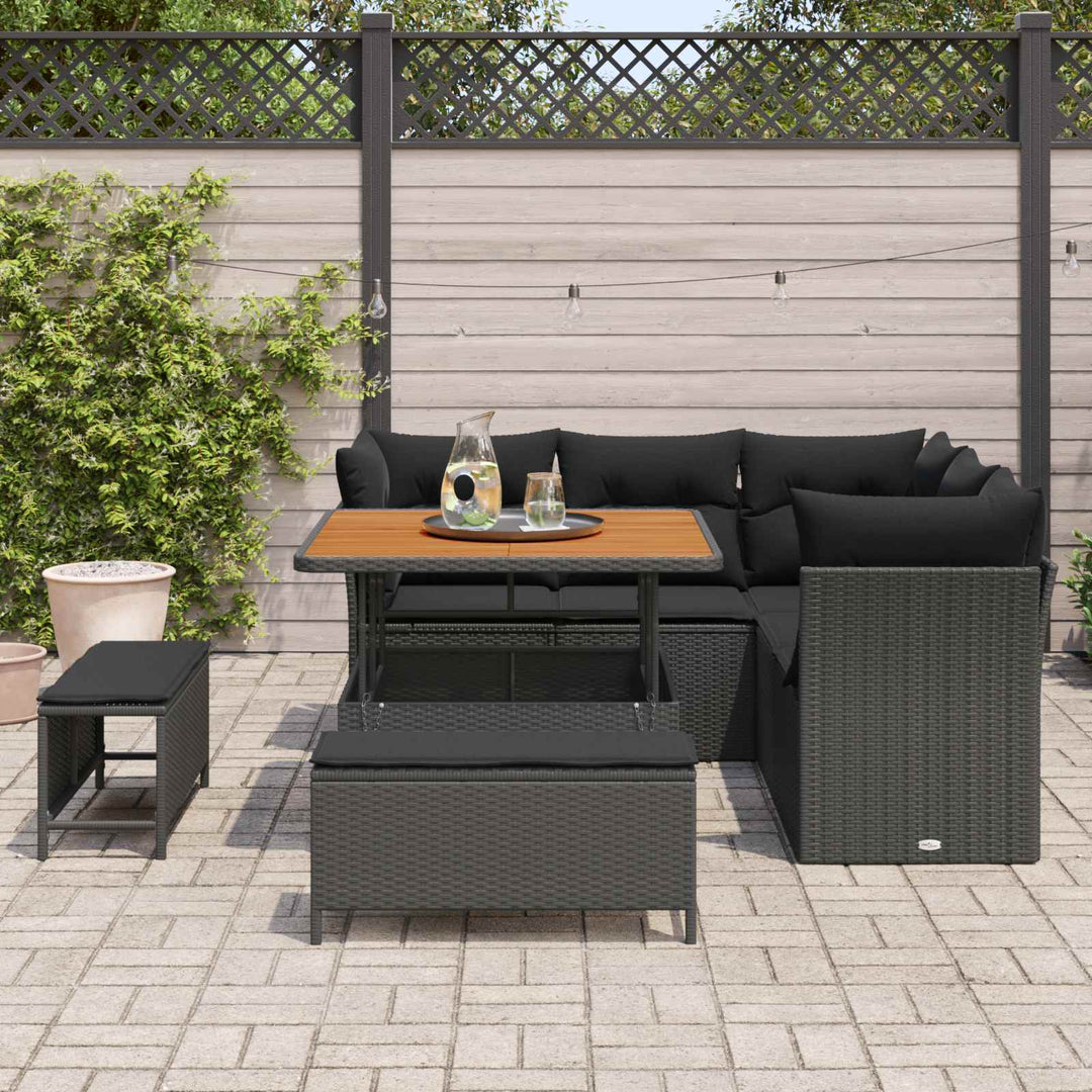Havesofa Sæt 8 pcs Sort polyrattan