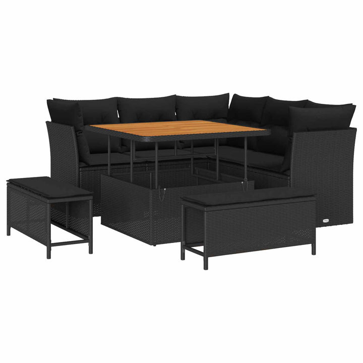 Havesofa Sæt 8 pcs Sort polyrattan