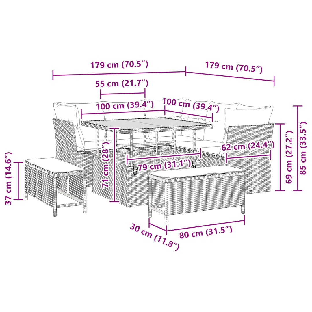 Havesofa Sæt 8 pcs Sort polyrattan