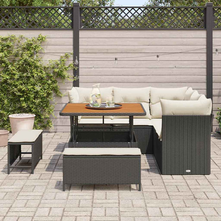 Havesofa Sæt 8 stk. Sort polyrattan