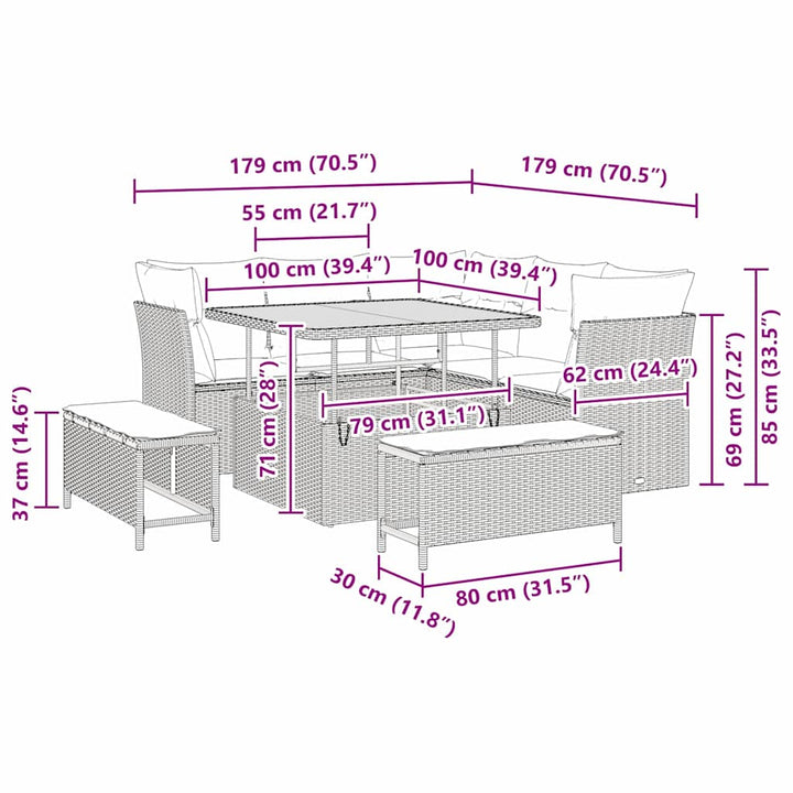 Havesofa Sæt 8 stk. Sort polyrattan