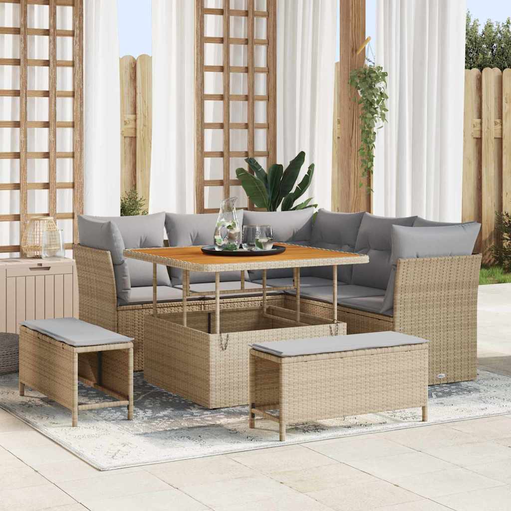 Havesofa Sæt 8 pcs Beige polyrattan
