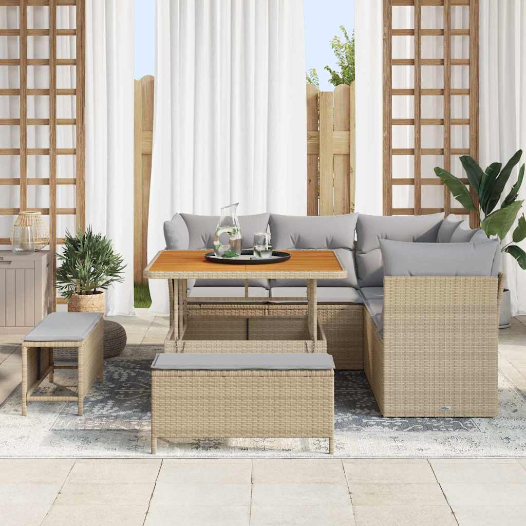 Havesofa Sæt 8 pcs Beige polyrattan