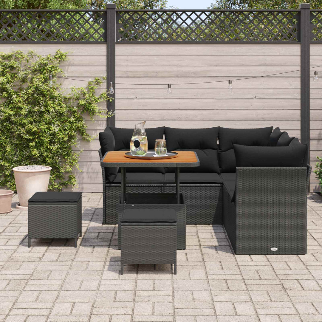 Havesofa Sæt 8 pcs Sort polyrattan