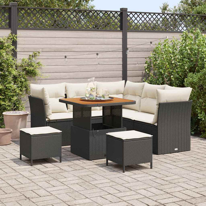 Havesofa Sæt 8 stk. Sort polyrattan