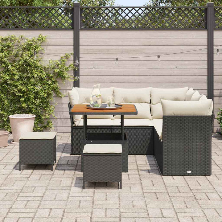 Havesofa Sæt 8 stk. Sort polyrattan