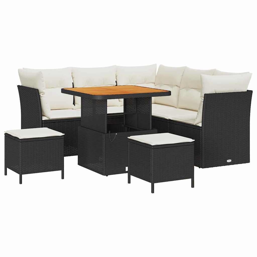 Havesofa Sæt 8 stk. Sort polyrattan