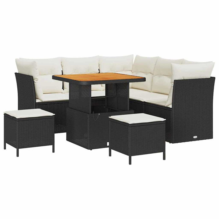 Havesofa Sæt 8 stk. Sort polyrattan