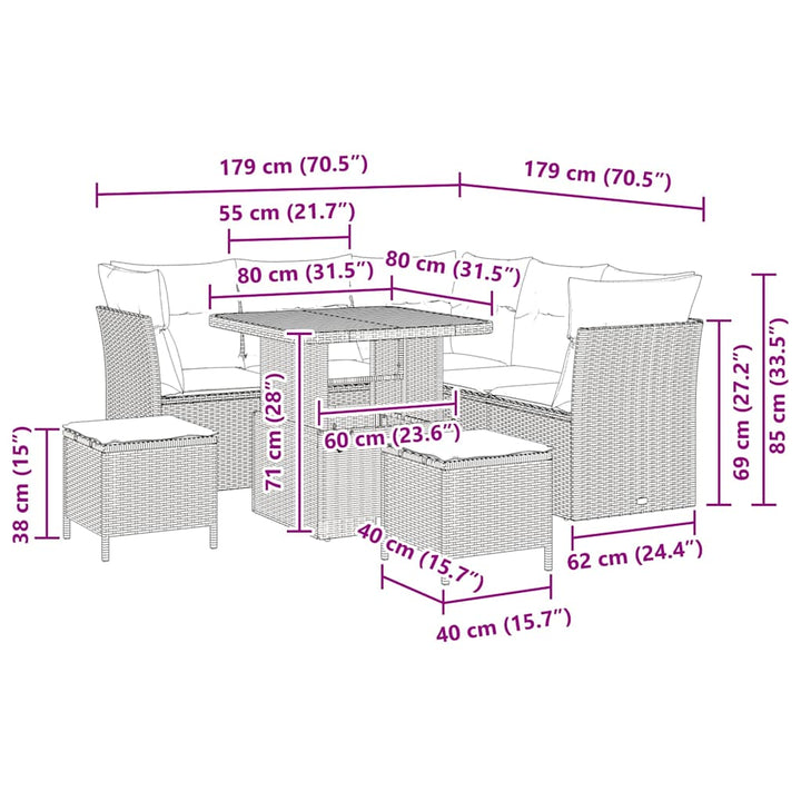 Havesofa Sæt 8 stk. Sort polyrattan