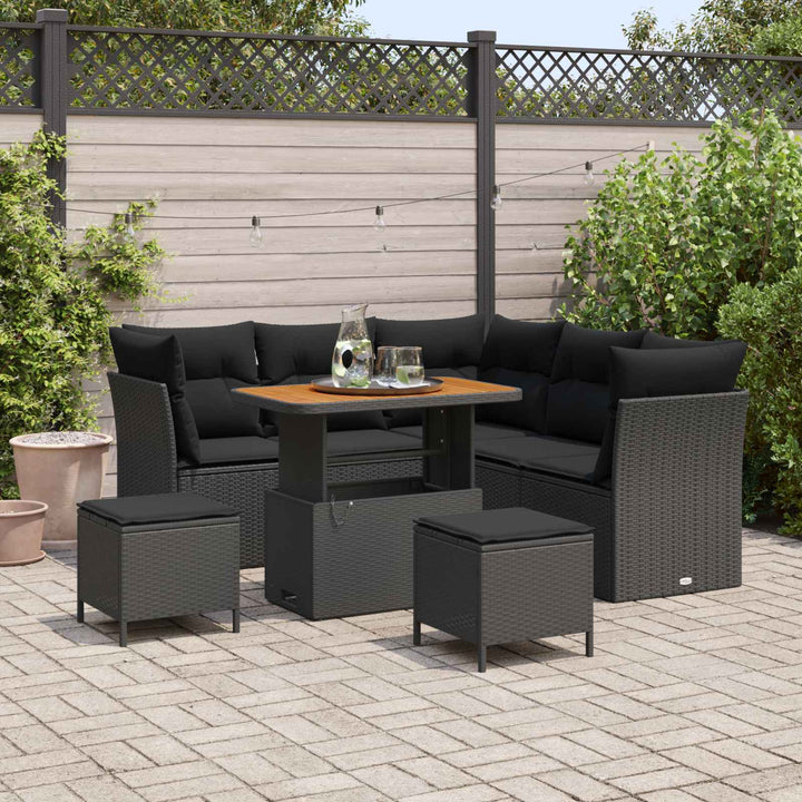 Havesofa Sæt 8 pcs Sort polyrattan