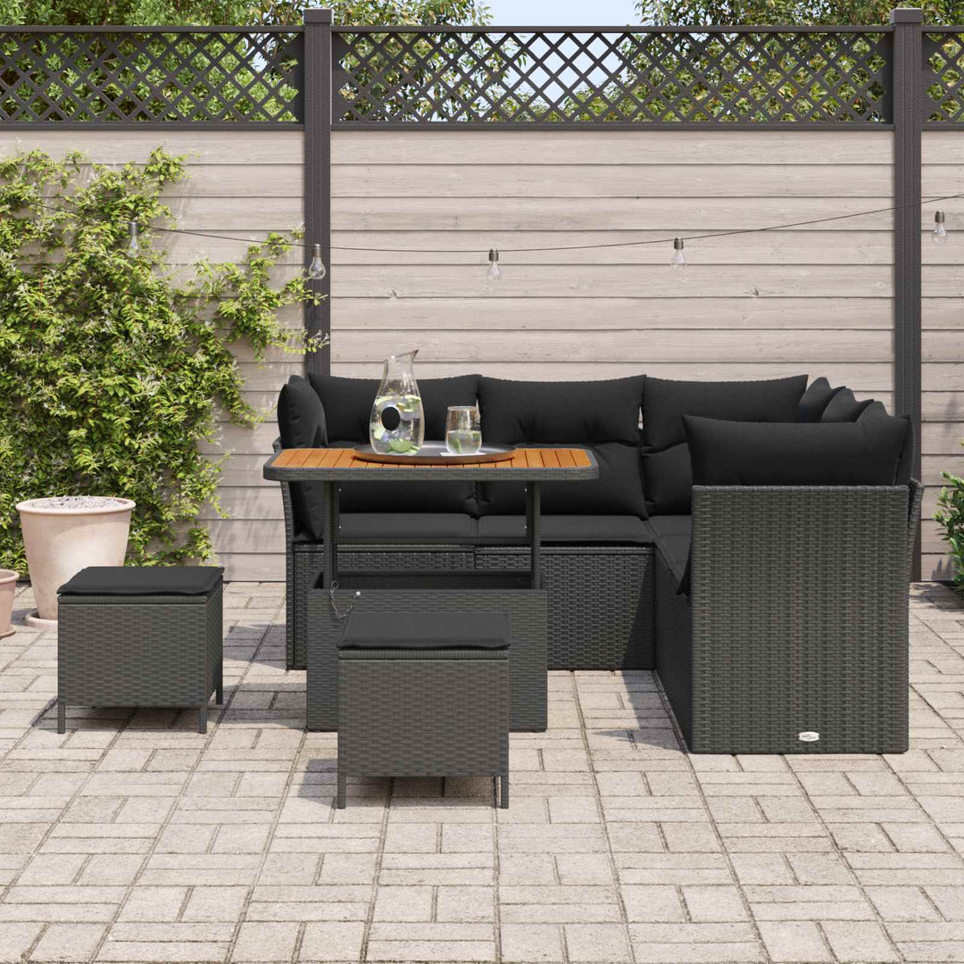 Havesofa Sæt 8 pcs Sort polyrattan