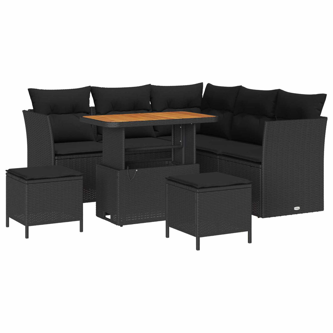 Havesofa Sæt 8 pcs Sort polyrattan