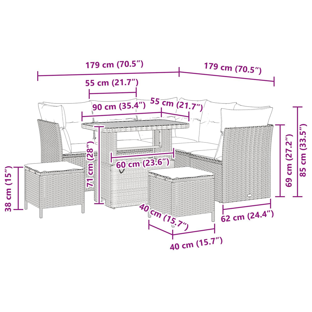 Havesofa Sæt 8 pcs Sort polyrattan