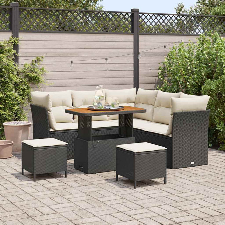 Havesofa Sæt 8 stk. Sort polyrattan