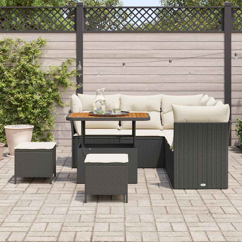 Havesofa Sæt 8 stk. Sort polyrattan