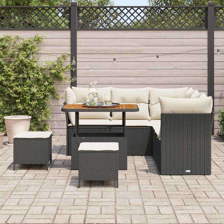 Havesofa Sæt 8 stk. Sort polyrattan