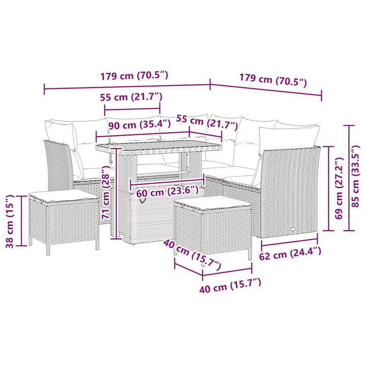 Havesofa Sæt 8 stk. Sort polyrattan