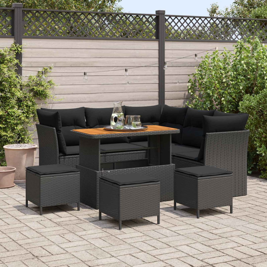 Havesofa Sæt 9 pcs Sort polyrattan