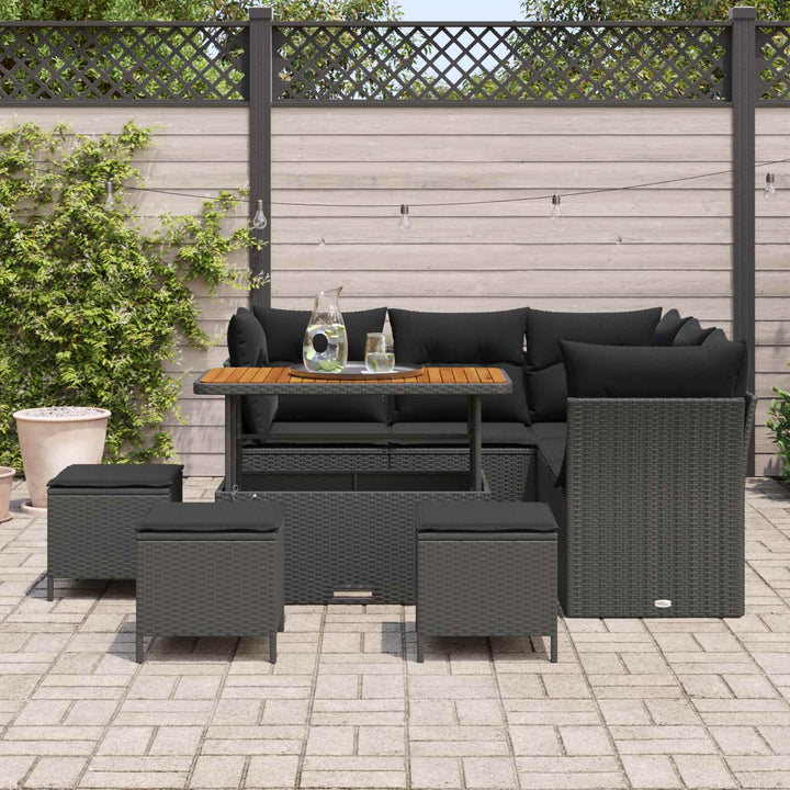 Havesofa Sæt 9 pcs Sort polyrattan