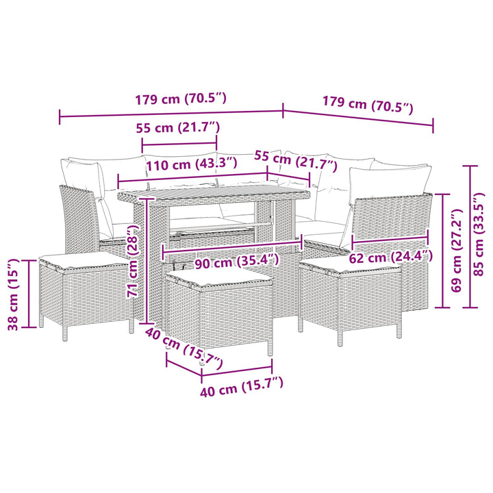 Havesofa Sæt 9 pcs Sort polyrattan