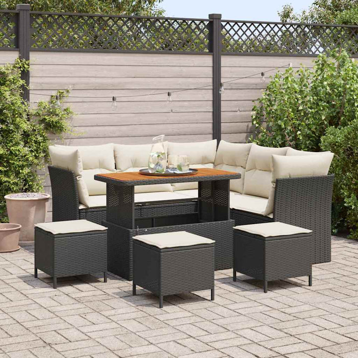 Havesofa Sæt 9 stk. Sort polyrattan