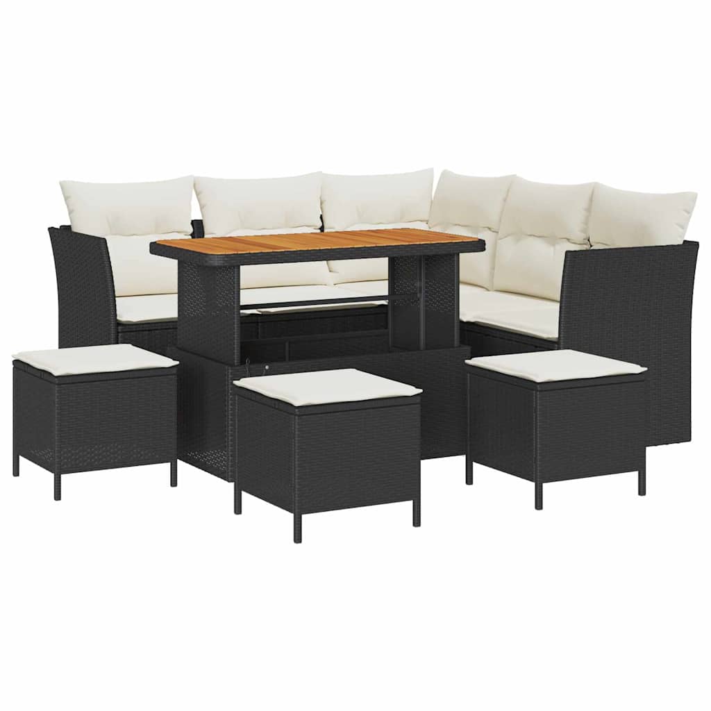 Havesofa Sæt 9 stk. Sort polyrattan