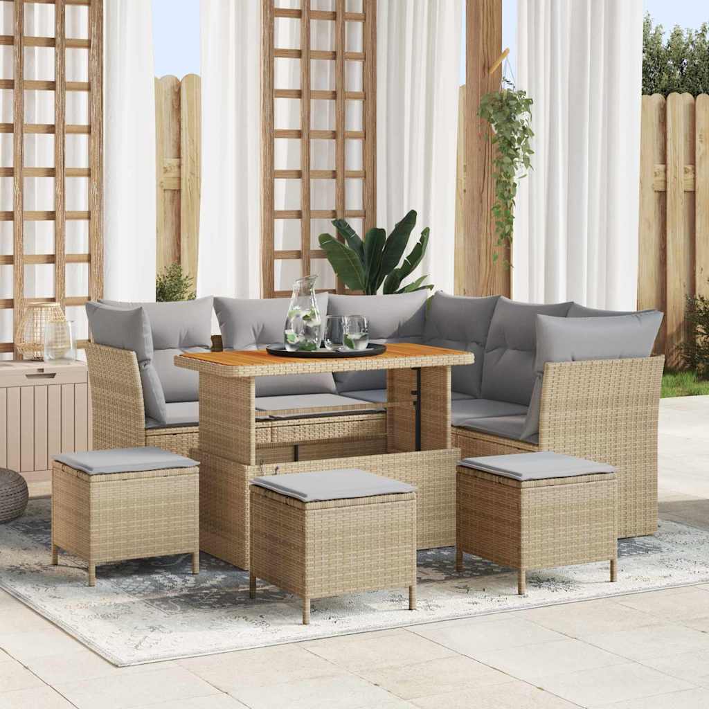 Havesofa Sæt 9 pcs Beige polyrattan