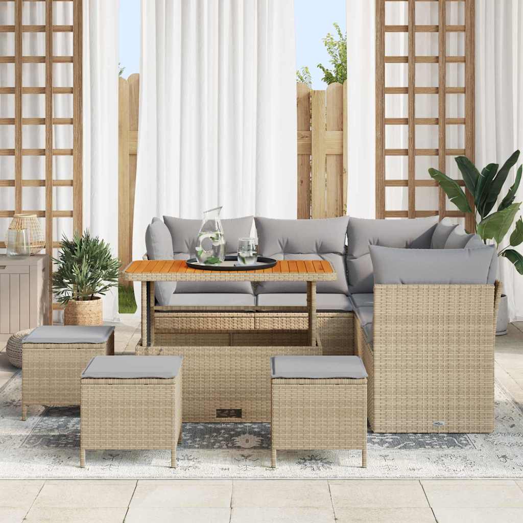 Havesofa Sæt 9 pcs Beige polyrattan