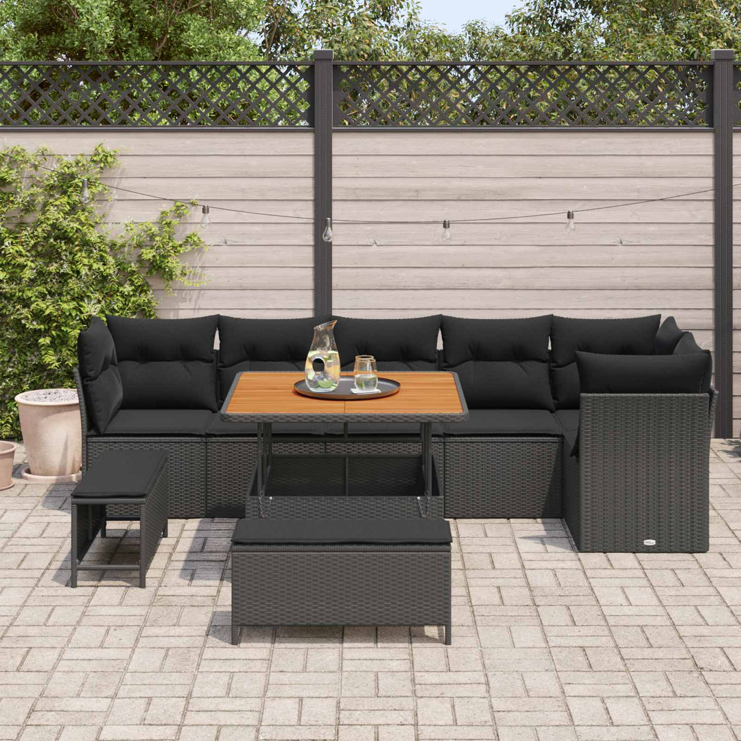 Havesofa Sæt 9 pcs Sort polyrattan
