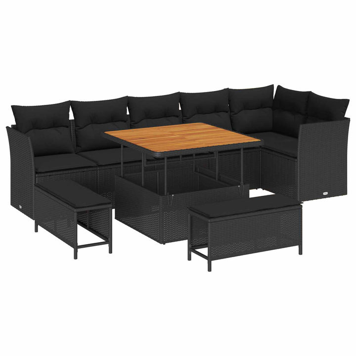 Havesofa Sæt 9 pcs Sort polyrattan