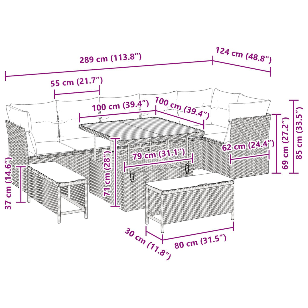 Havesofa Sæt 9 pcs Sort polyrattan