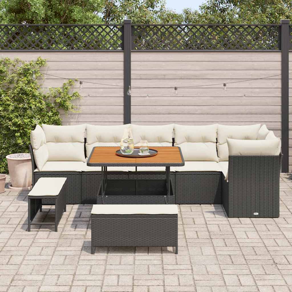 Havesofa Sæt 9 pcs Sort polyrattan