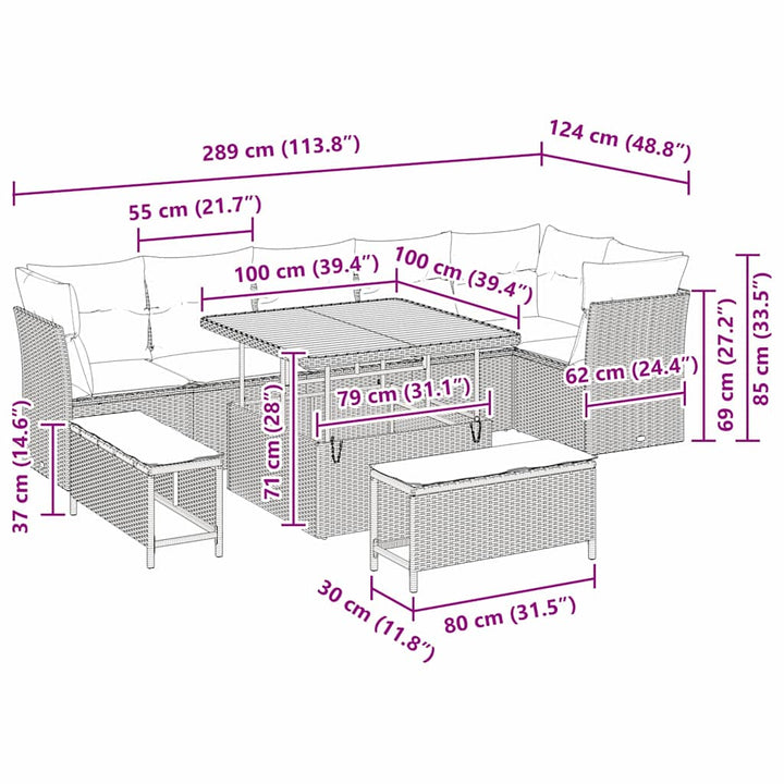 Havesofa Sæt 9 pcs Sort polyrattan