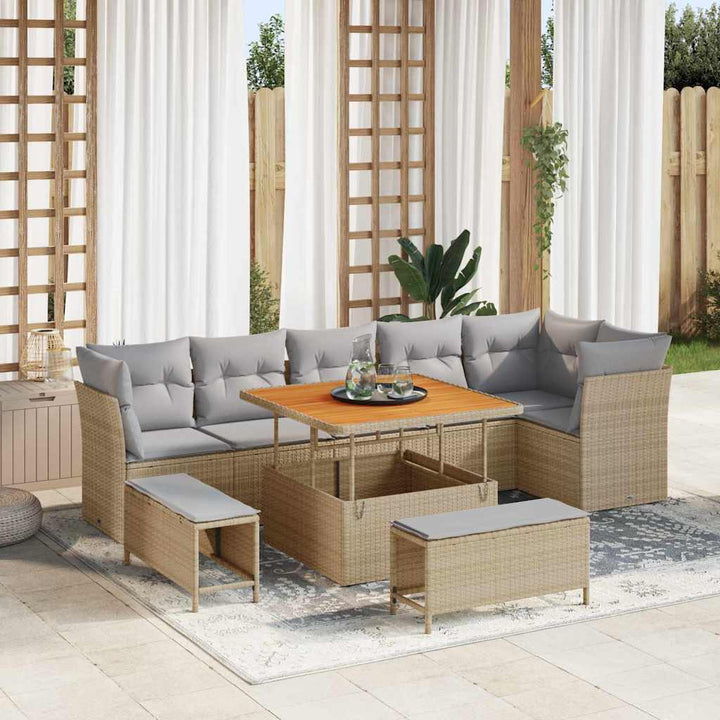 Havesofa Sæt 9 pcs Beige polyrattan