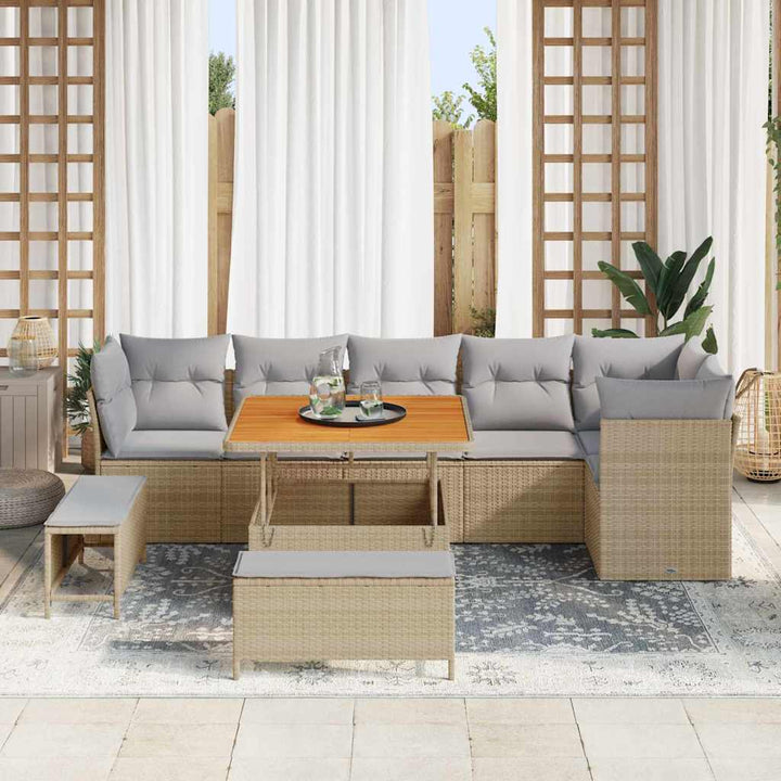 Havesofa Sæt 9 pcs Beige polyrattan