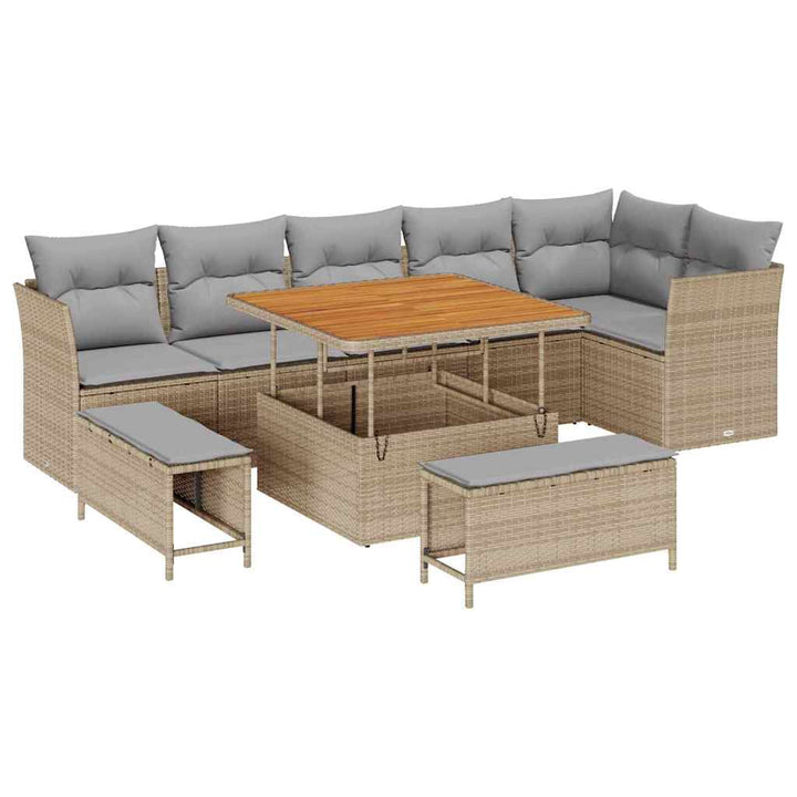Havesofa Sæt 9 pcs Beige polyrattan