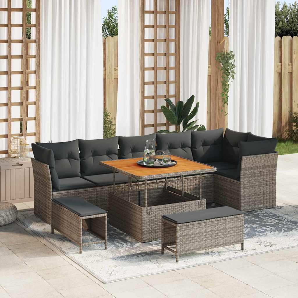 Havesofa Sæt 9 stk. Grå polyrattan
