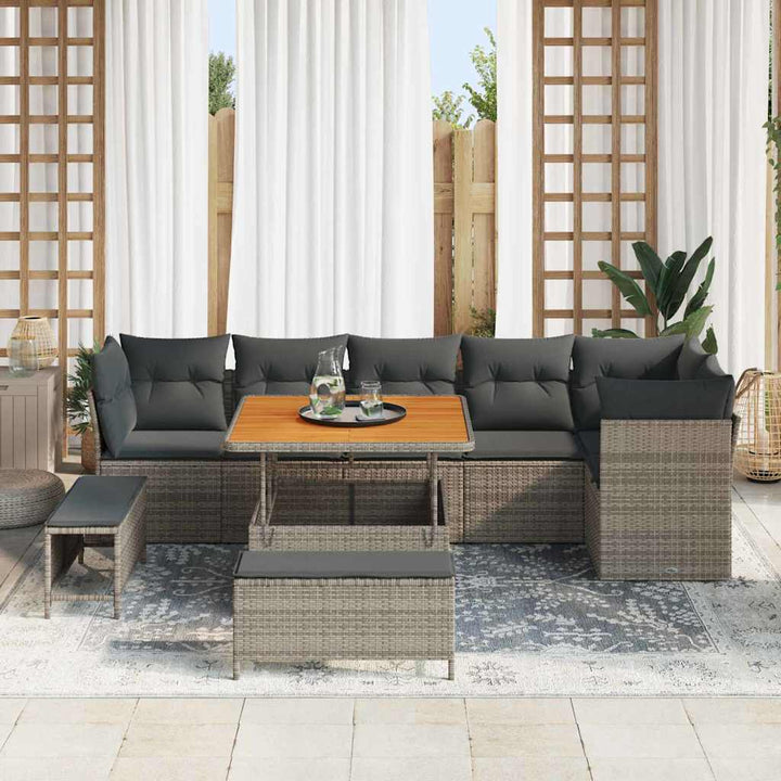 Havesofa Sæt 9 pcs Grå polyrattan
