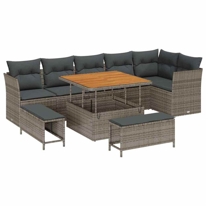 Havesofa Sæt 9 pcs Grå polyrattan