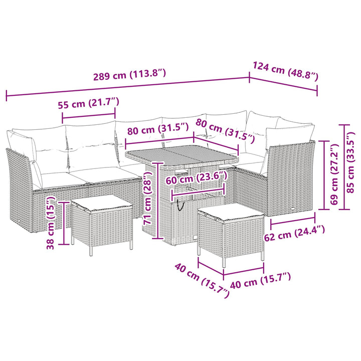 Havesofa Sæt 9 pcs Sort polyrattan