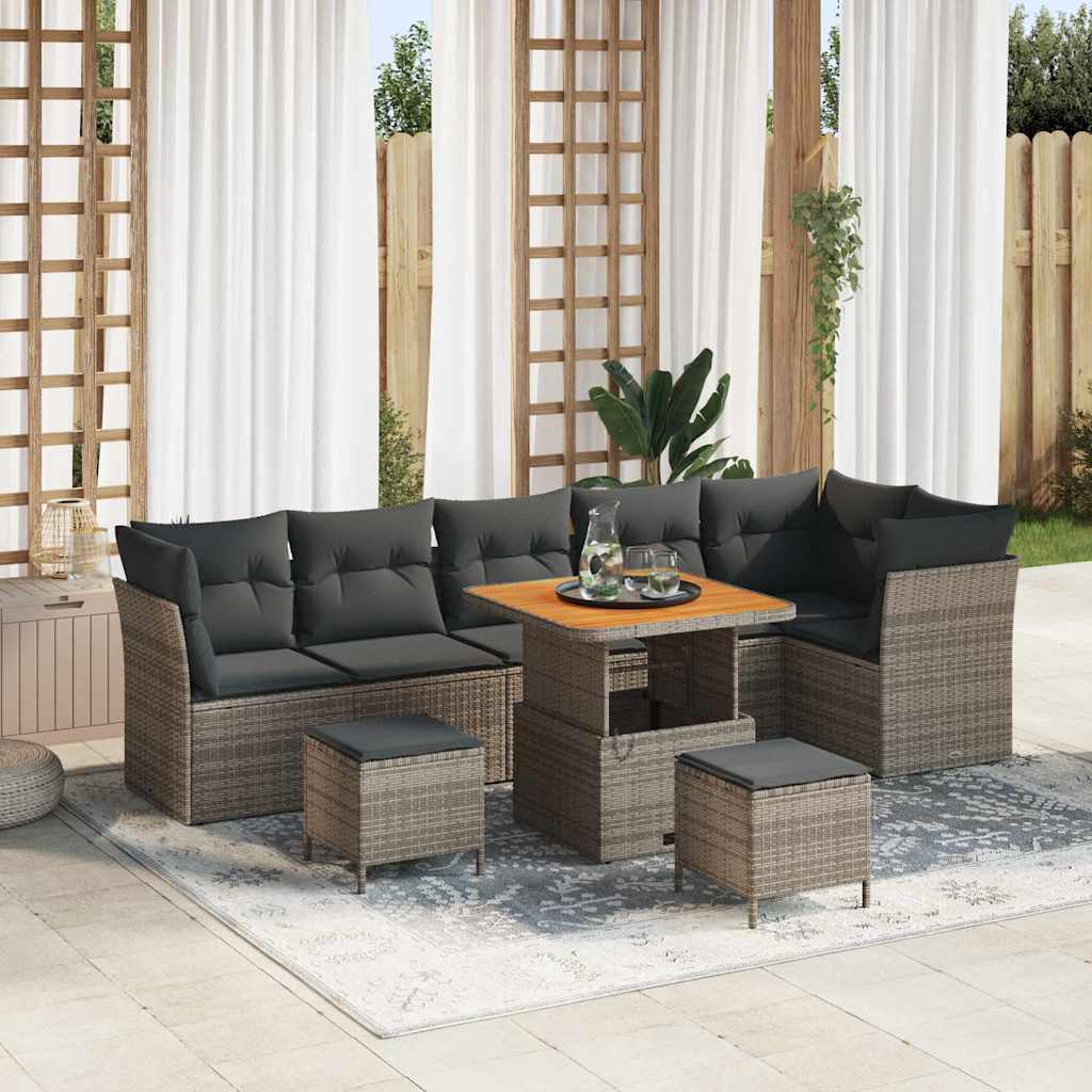 Havesofa Sæt 9 stk. Grå polyrattan