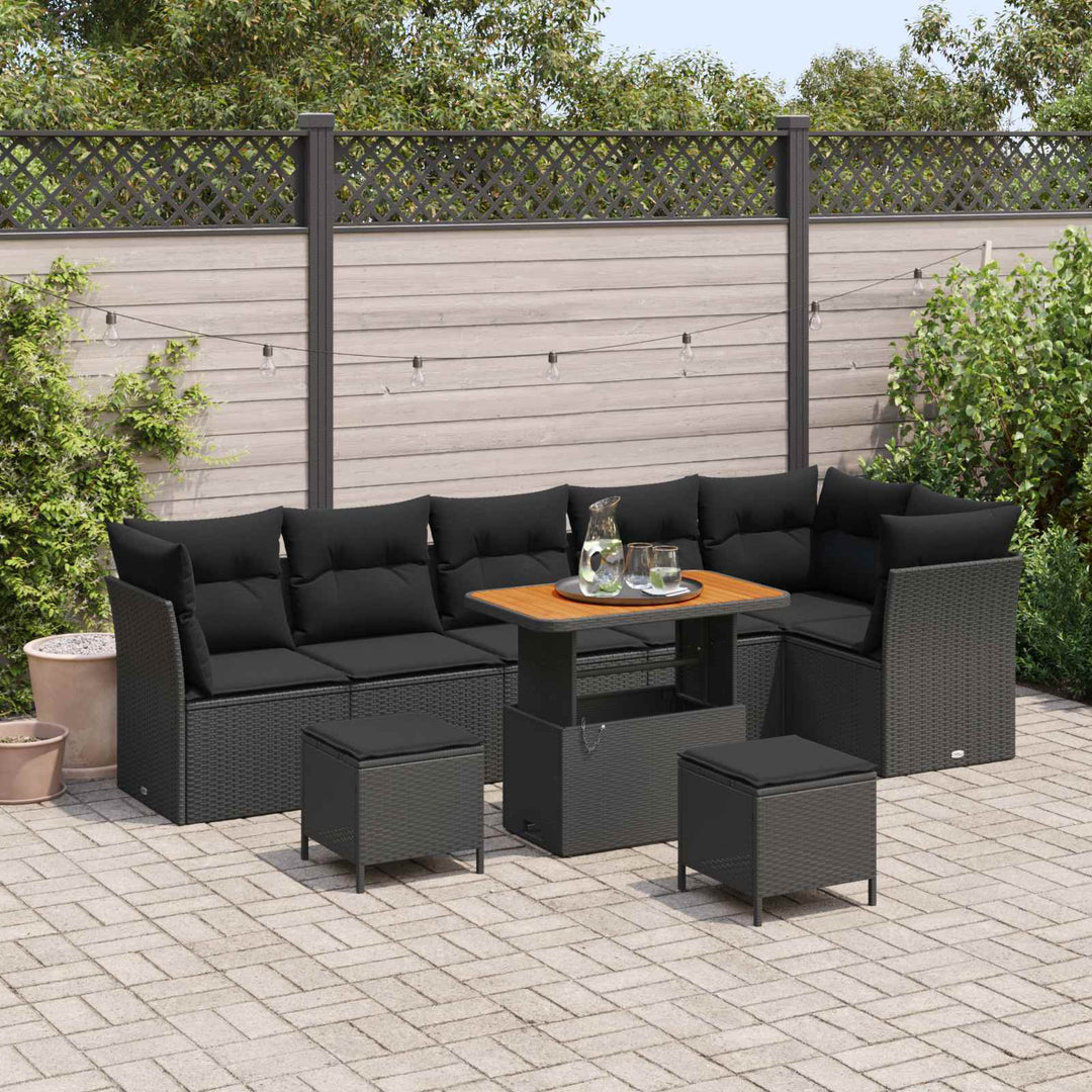 Havesofa Sæt 9 stk. Sort polyrattan