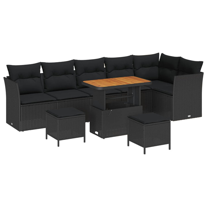 Havesofa Sæt 9 pcs Sort polyrattan