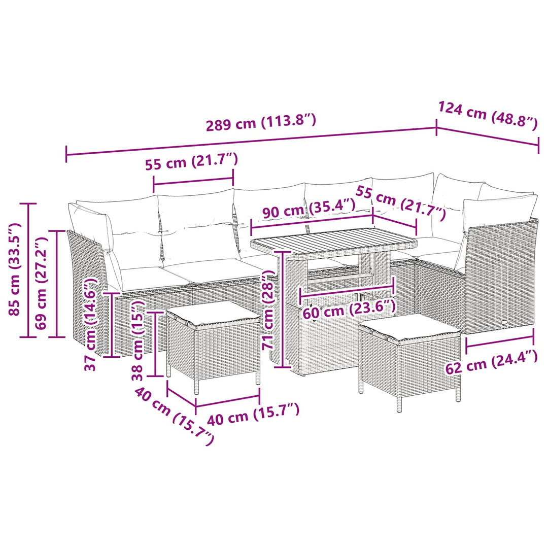 Havesofa Sæt 9 pcs Sort polyrattan