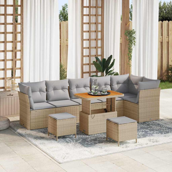 Havesofa Sæt 8 pcs Beige polyrattan